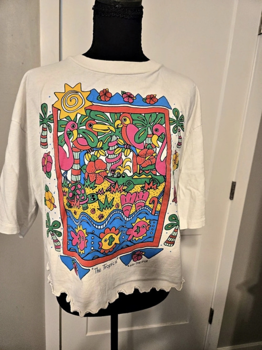 Vintage Cheré Neon The Tropics Puff Print Cropped Graphic Tee - Boxy Unisex S/M